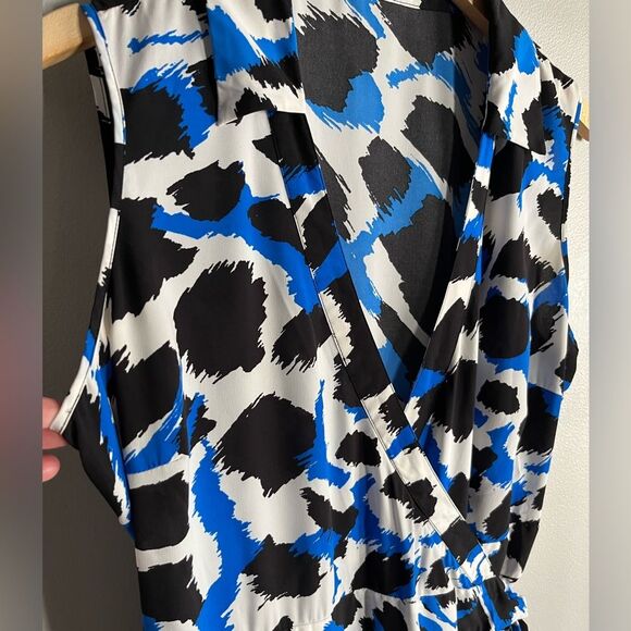 Calvin Klein Blue Black Abstract Animal Print Faux Wrap Dress Size 16 - Picture 3 of 8